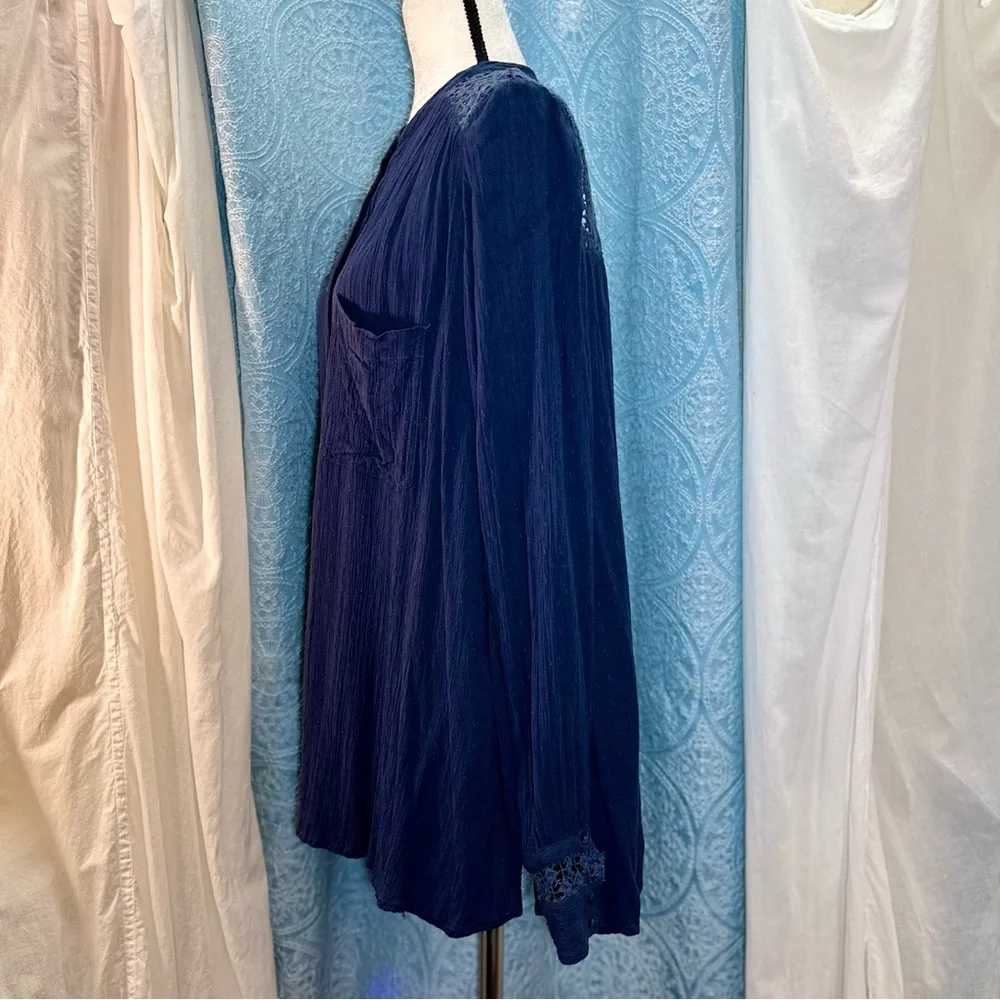 #S1 Free People The Best Button Down Crochet Lace Top Sz L - Picture 4 of 8